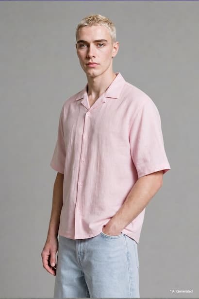 Boxy Fit Embroidered Muslin Short Sleeve Pink Shirt