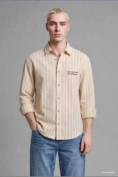 Boxy Fit Crinkle Long Sleeve Shirt (٣)