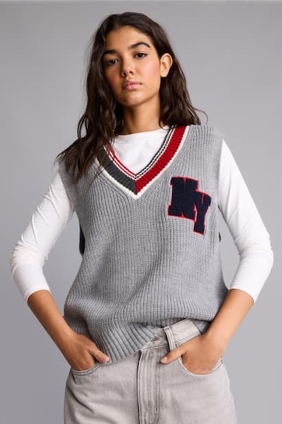 Oversize V-Neck Grey Melange Pullover (3)