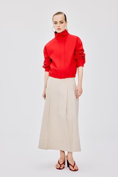 A-Line Normal Waist Gabardine Midi Skirt