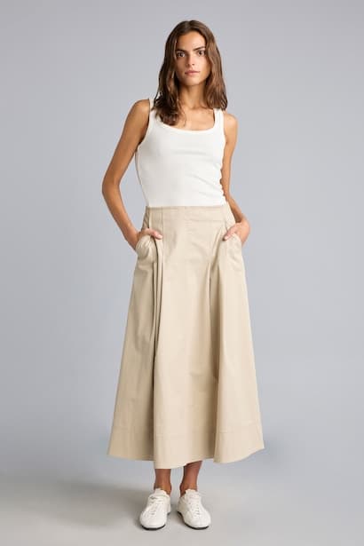 A-Line Normal Waist Gabardine Midi Skirt (٣)