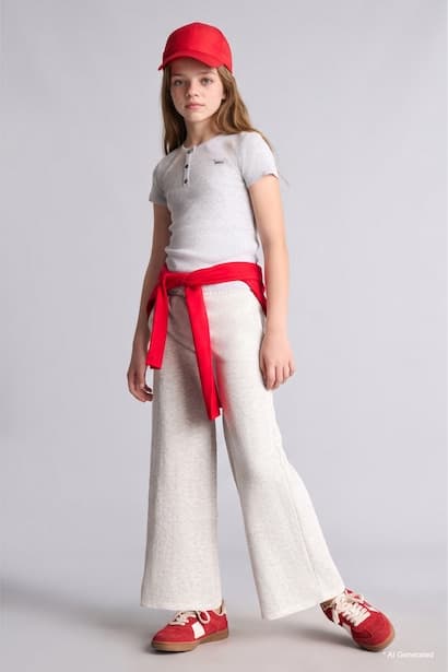 Girl Ribbed Knit Wide Leg Trousers (٣)