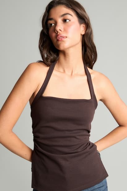 Fitted Halter Neck Basic Top Tank Top & Crop Top
