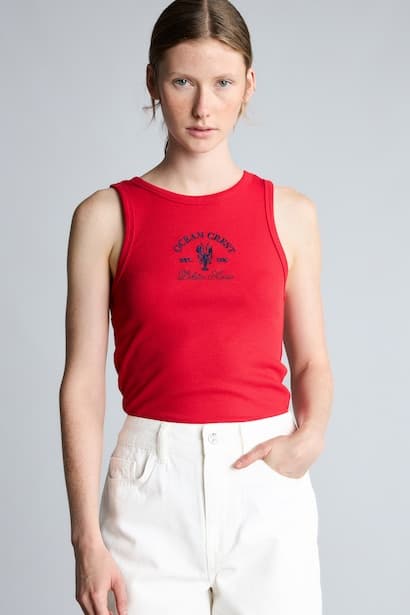 Fitted Printed Crew Neck Ribbed Tank Top Tank Top & Crop Top (٣)