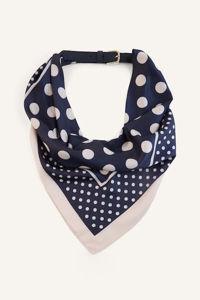 Woman Rectangle Clasp Polka Dots Scarf Belt