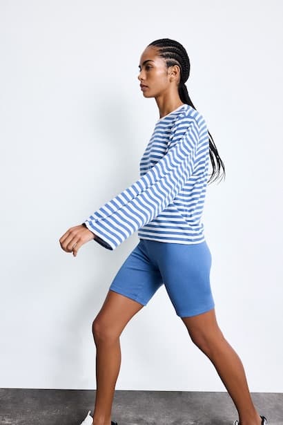 Standard Fit Striped Crew Neck Wide Sleeve T Shirt (3)