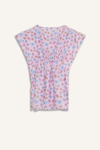 Girl Round Neck Patterned Gathered Waist Poncho Scarf (٣)