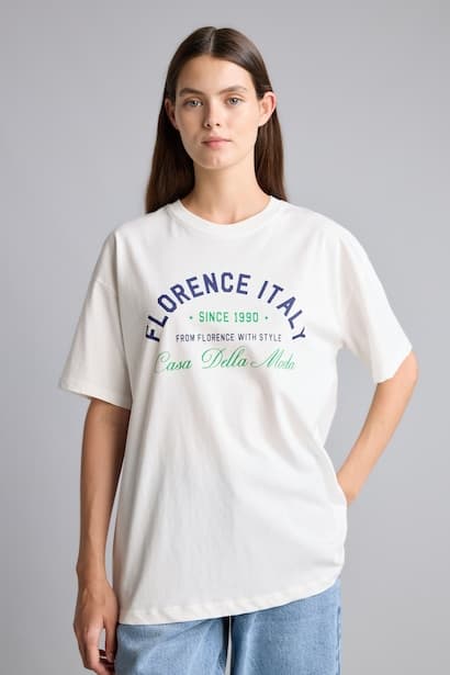 Oversize Fit 100% Cotton Printed Crew Neck Short Sleeve T-Shirt (٣)