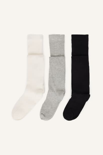 Girl Plain Cotton 3 Piece Pantyhose (3-Pack)