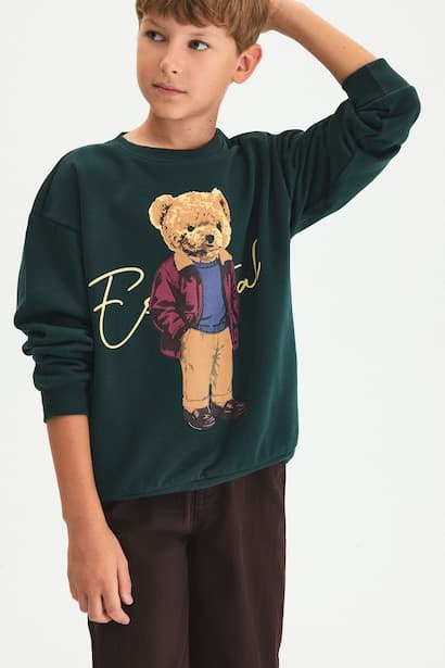 Boy Oversize Teddy Bear Print Sweatshirt