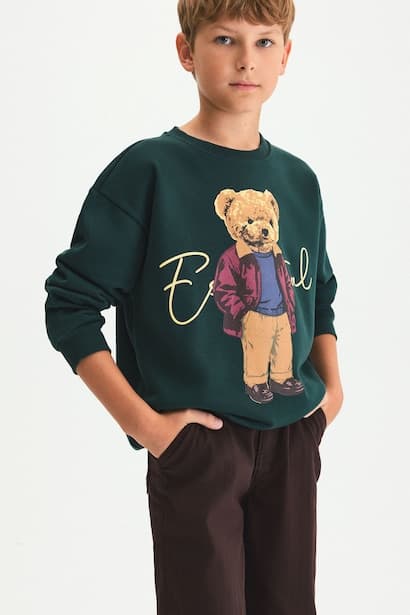 Boy Oversize Teddy Bear Print Sweatshirt (3)