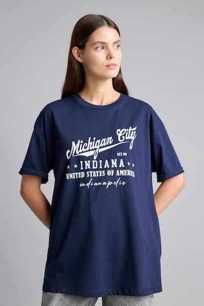 Oversize Fit 100% Cotton Printed Crew Neck Short Sleeve T-Shirt (٤)