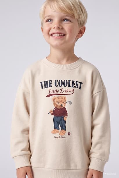 Baby Boy Oversize Teddy Bear Print Soft Lining Sweatshirt