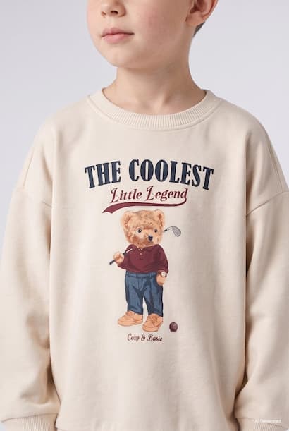Baby Boy Oversize Teddy Bear Print Soft Lining Sweatshirt (3)
