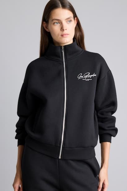 Regular Fit Half Turtleneck Slogan Thick Sweatshirt Fabric Cardigan