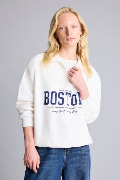 Relaxed Fit Open Polo Collar Printed Sweatshirt (3)