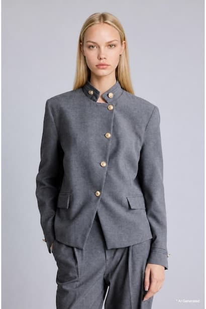Regular Fit Stand Collar Button-Up Blazer