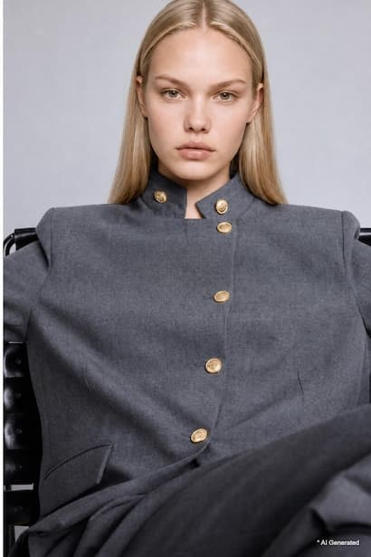 Regular Fit Stand Collar Button-Up Blazer (3)
