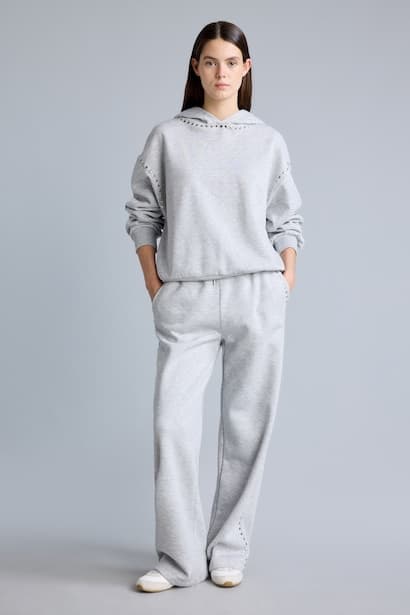 Straight Fit Embroidered Elasticated Waist Wide Leg Sweatpants