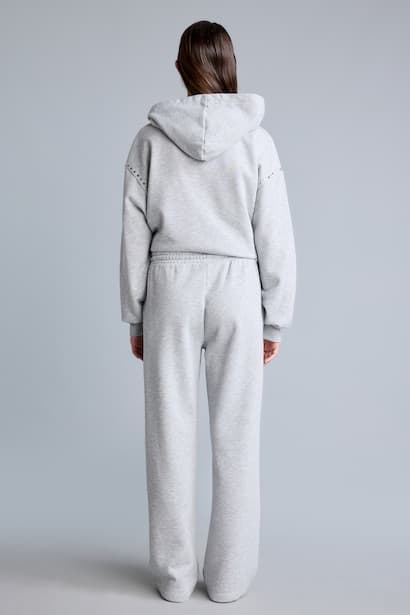 Straight Fit Embroidered Elasticated Waist Wide Leg Sweatpants Trousers (٤)