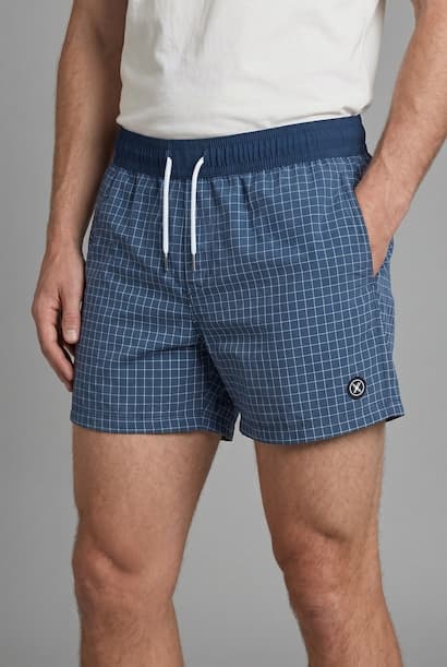 Plaid Navy Swim Shorts Swimming Short (٣)
