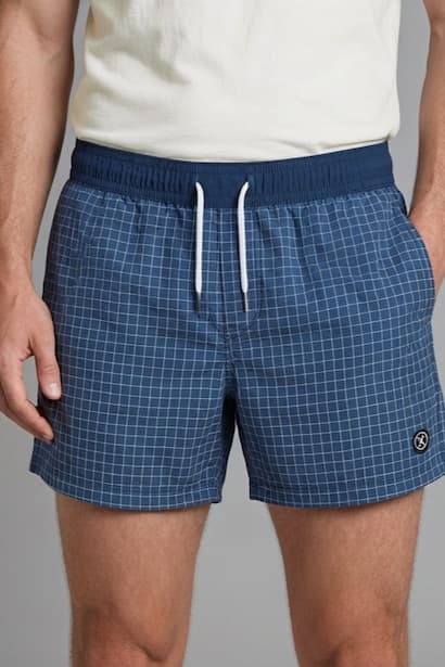 Plaid Navy Swim Shorts Swimming Short (٤)