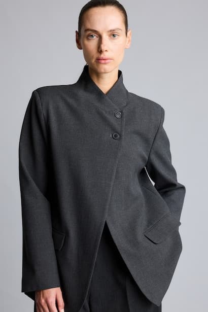 Regular Fit Cotton Stand Collar Blazer