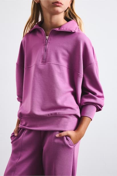 Girl Relaxed Fit Half-Zip Seam Detail Modal Sweatshirt (٣)