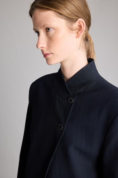 Boxy Fit Button Front Stand Collar Blazer (٣)