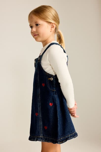 Baby Girl 100% Cotton Embroidered Denim Dress (٣)