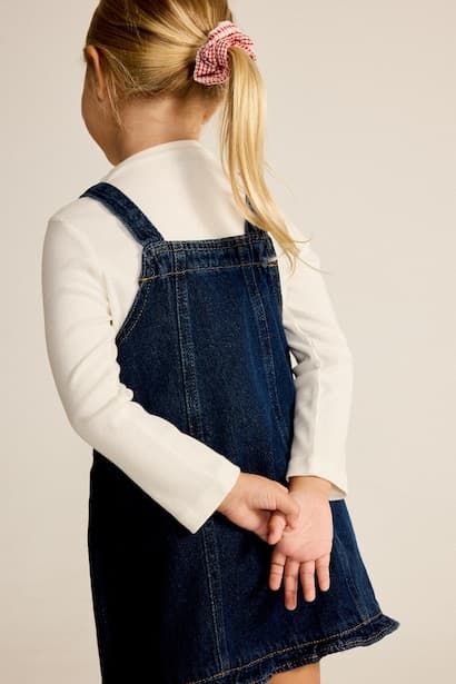 Baby Girl 100% Cotton Embroidered Denim Dress (٤)