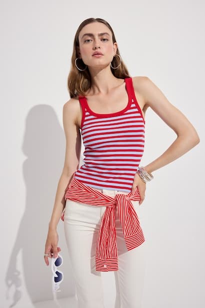 Relaxed Fit Red Ribbed Cotton Tank Top (3)