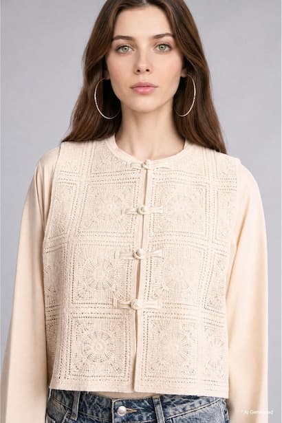 Boxy Fit Lace Crew Neck Vest