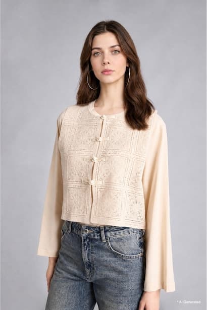 Boxy Fit Lace Crew Neck Vest (٣)