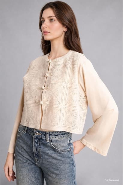 Boxy Fit Lace Crew Neck Vest (٤)