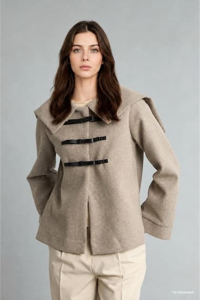 Regular Fit Wool-Blend Jacket with Buckle Closure (3)