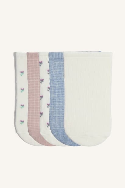 Woman Floral Invisible 5 Piece Cotton Sneaker Socks