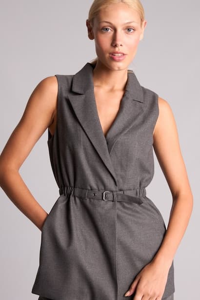 Jacket Collar Sleeveless Wrap Vest