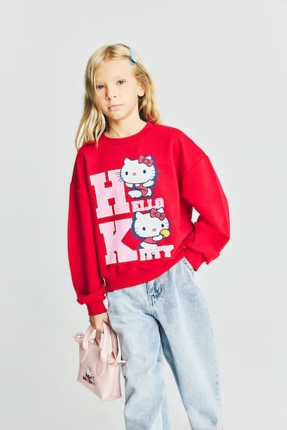 Girl Relaxed Fit Printed Hello Kitty Crew Neck Sweatshirt