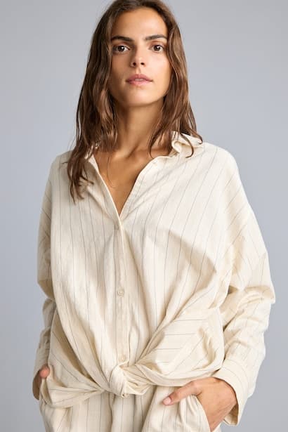 Regular Fit Striped Linen-Blend Long Sleeve Shirt