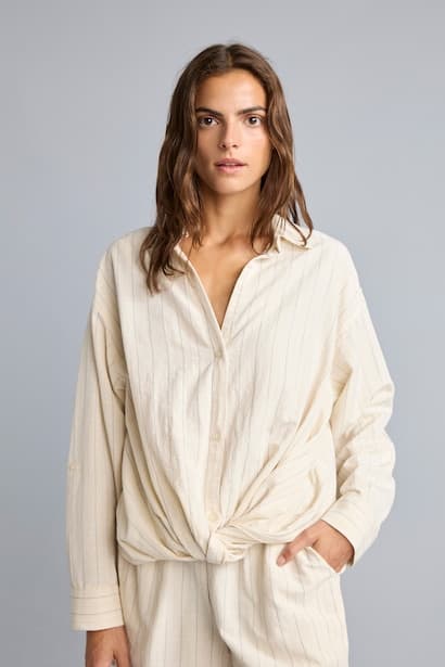 Regular Fit Striped Linen-Blend Long Sleeve Shirt (٣)