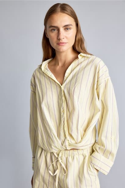 Regular Fit Striped Linen-Blend Long Sleeve Shirt