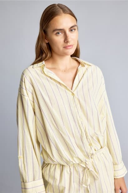 Regular Fit Striped Linen-Blend Long Sleeve Shirt (٣)