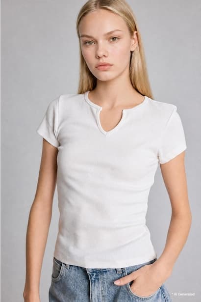 Fitted Fit Ecru Basic Short Sleeve T-Shirt