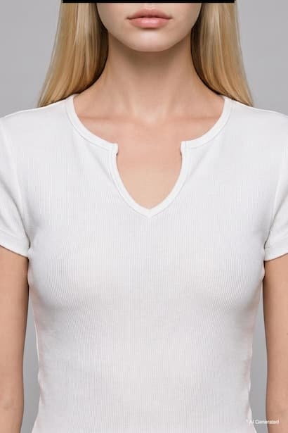 Fitted Fit Ecru Basic Short Sleeve T-Shirt (٤)