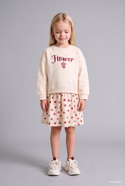 Baby Girl Floral Two-Piece Effect Long Sleeve Dress