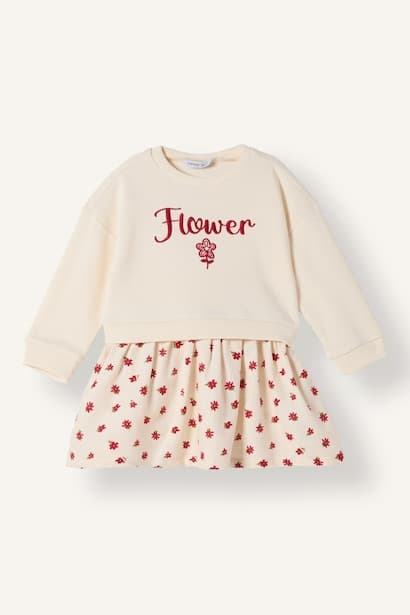 Baby Girl Floral Two-Piece Effect Long Sleeve Dress (٤)
