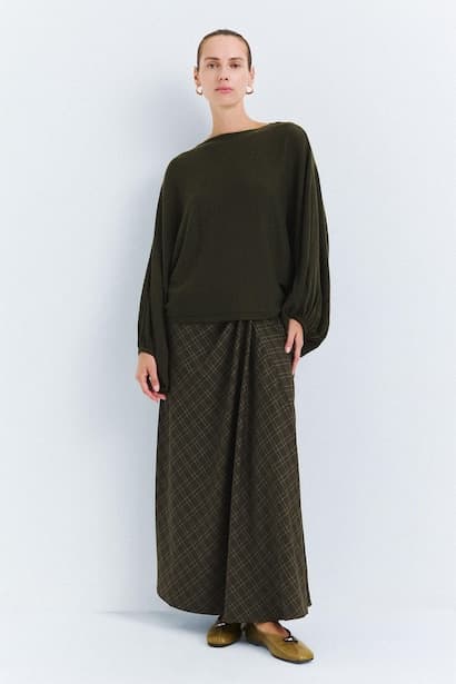 Regular Fit Mid-Rise Checked Skirt