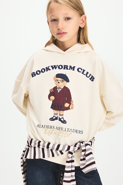 Girl Oversize Hooded Teddy Bear Sweatshirt (٣)