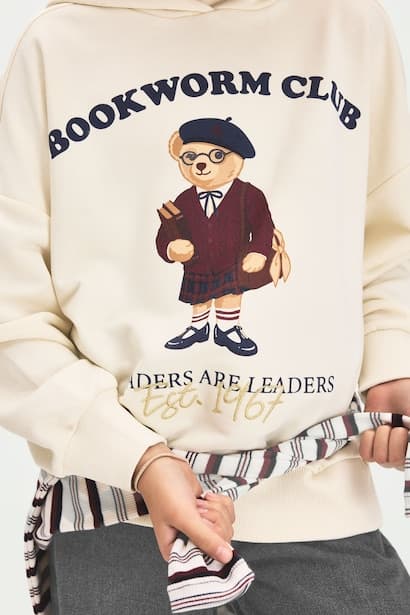 Girl Oversize Hooded Teddy Bear Sweatshirt (٤)